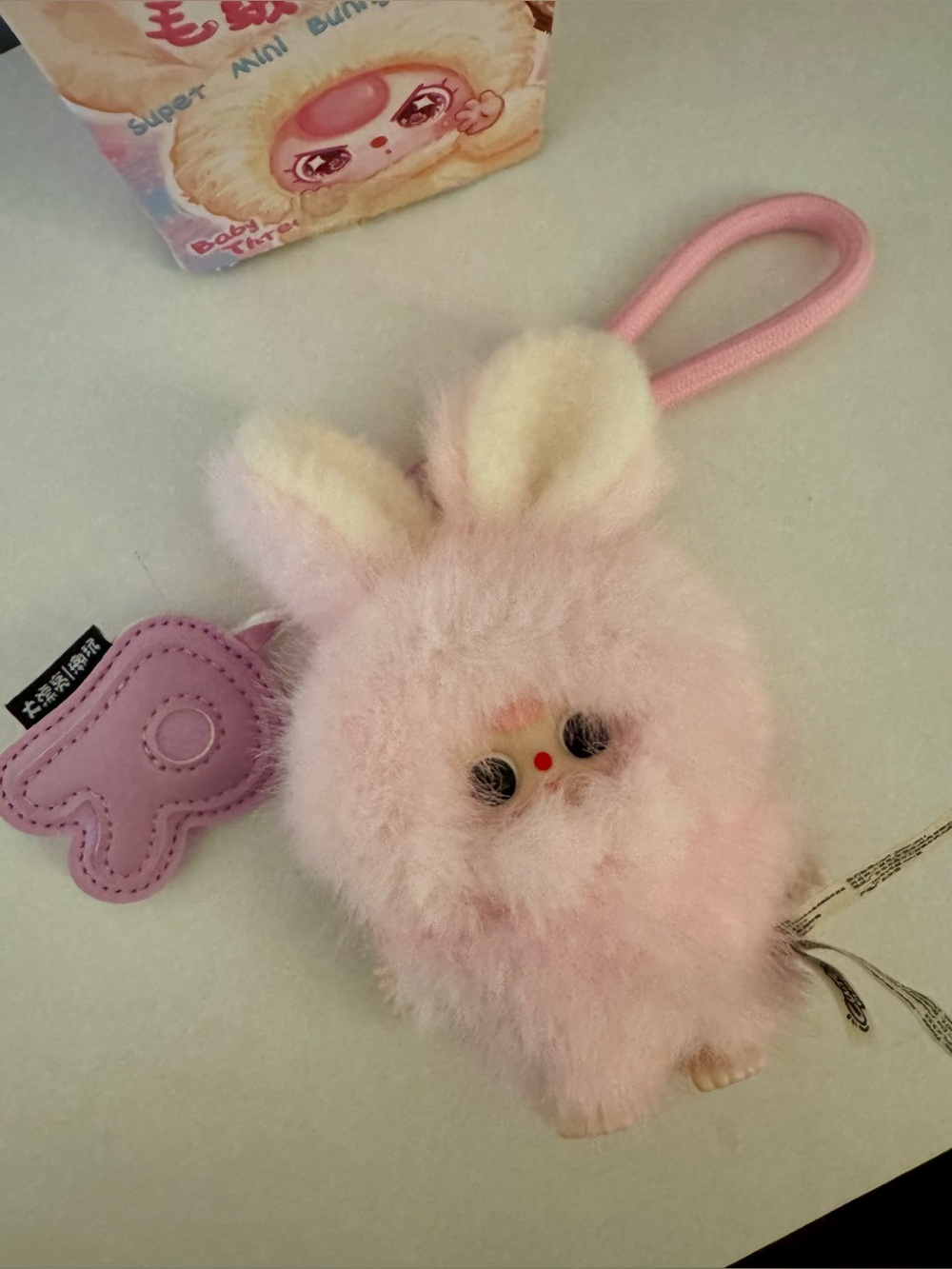 Baby Three "Super Mini Bunny" Pink Plush Keychain / Bag Charm Letter "R"